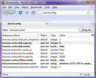 Firefox internal caching settings Firefox internal caching settings