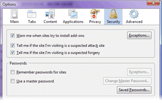 Saved passwords configuration Saved passwords configuration